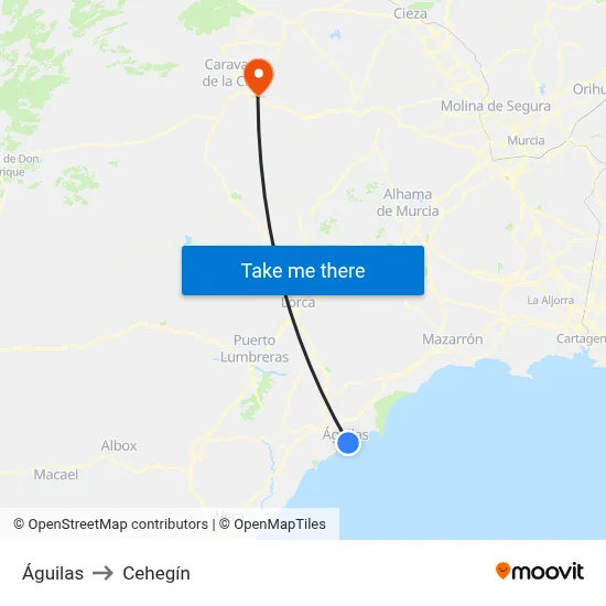 Águilas to Cehegín map
