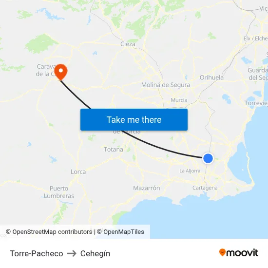 Torre-Pacheco to Cehegín map