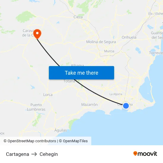 Cartagena to Cehegín map