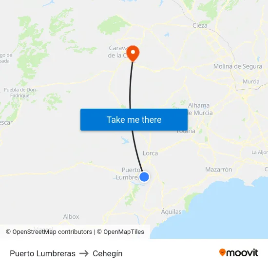 Puerto Lumbreras to Cehegín map