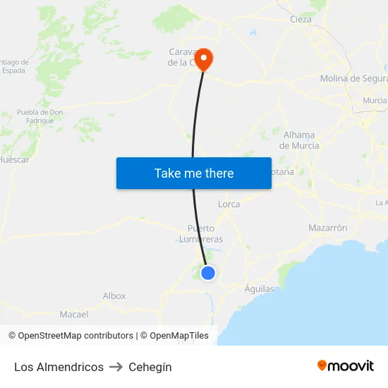 Los Almendricos to Cehegín map