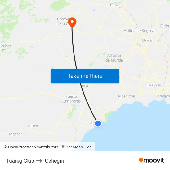 Tuareg Club to Cehegín map