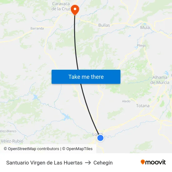 Santuario Virgen de Las Huertas to Cehegín map