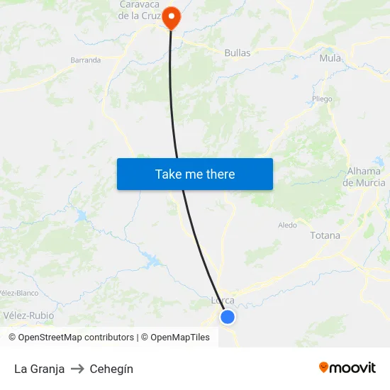 La Granja to Cehegín map