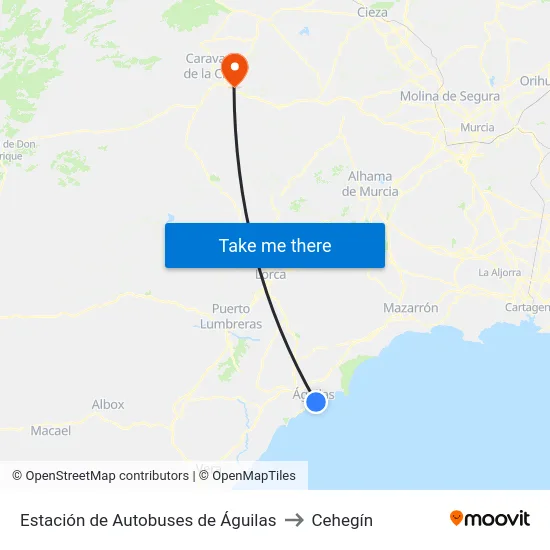 Estación de Autobuses de Águilas to Cehegín map