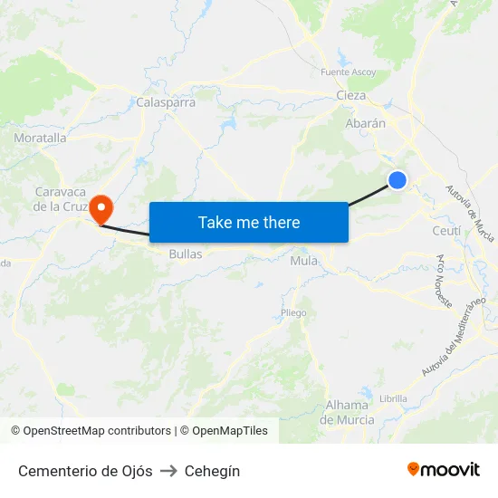 Cementerio de Ojós to Cehegín map