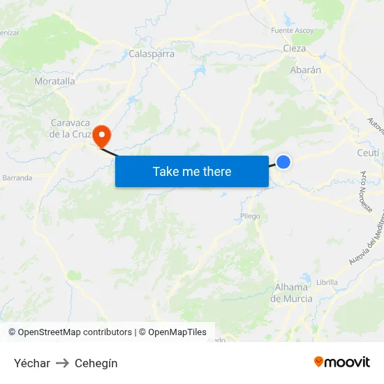 Yéchar to Cehegín map