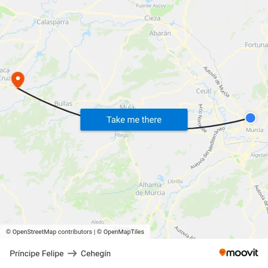 Príncipe Felipe to Cehegín map