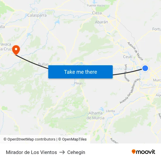 Mirador de Los Vientos to Cehegín map
