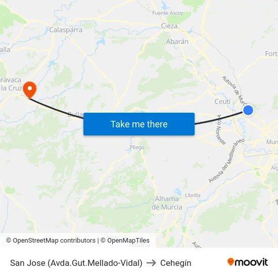 San Jose (Avda.Gut.Mellado-Vidal) to Cehegín map