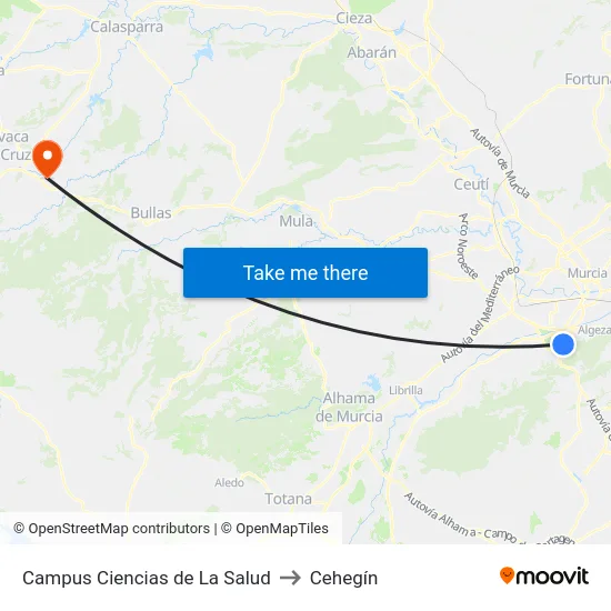 Campus Ciencias de La Salud to Cehegín map