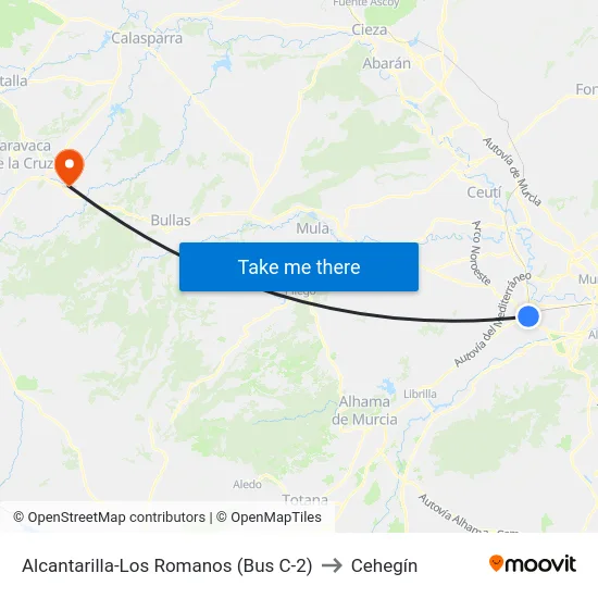 Alcantarilla-Los Romanos (Bus C-2) to Cehegín map