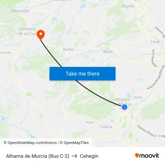 Alhama de Murcia (Bus C-2) to Cehegín map