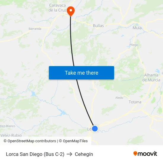 Lorca San Diego (Bus C-2) to Cehegín map