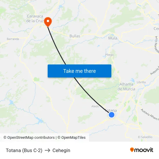 Totana (Bus C-2) to Cehegín map