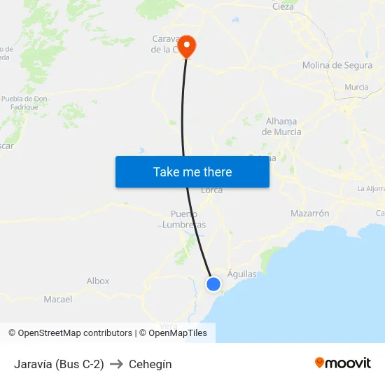 Jaravía (Bus C-2) to Cehegín map