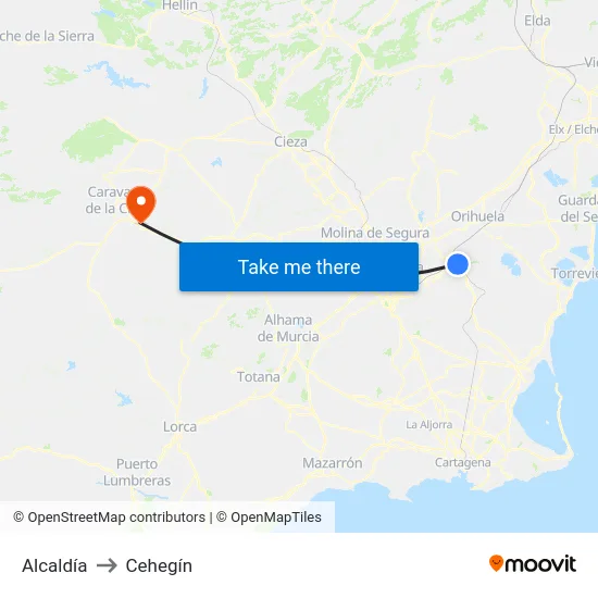 Alcaldía to Cehegín map