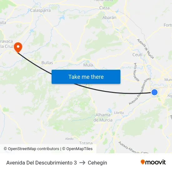 Avenida Del Descubrimiento 3 to Cehegín map
