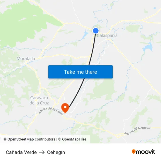 Cañada Verde to Cehegín map