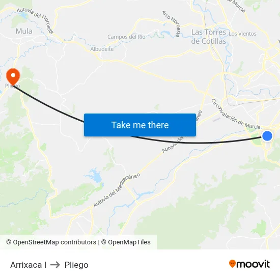 Arrixaca I to Pliego map
