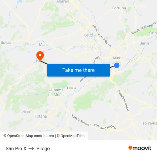 San Pío X to Pliego map