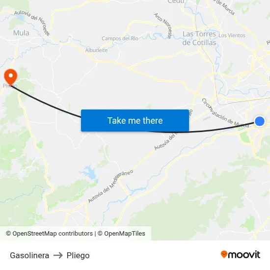 Gasolinera to Pliego map