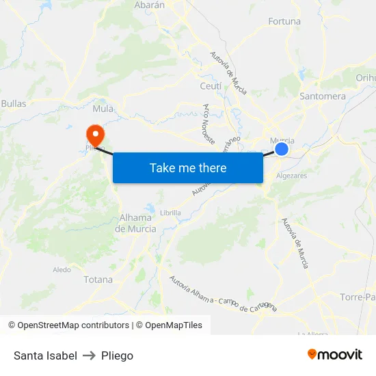 Santa Isabel to Pliego map