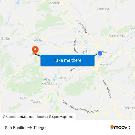 San Basilio to Pliego map