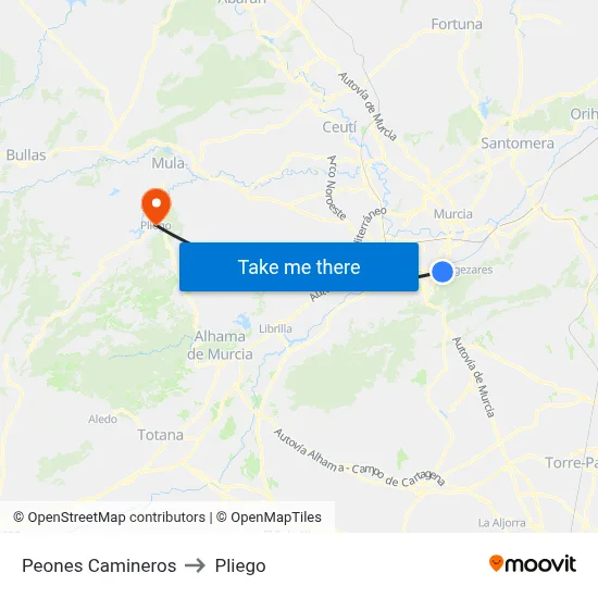 Peones Camineros to Pliego map