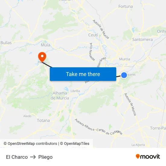El Charco to Pliego map