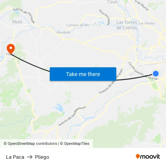 La Paca to Pliego map