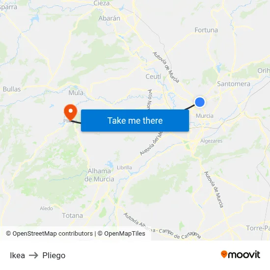 Ikea to Pliego map