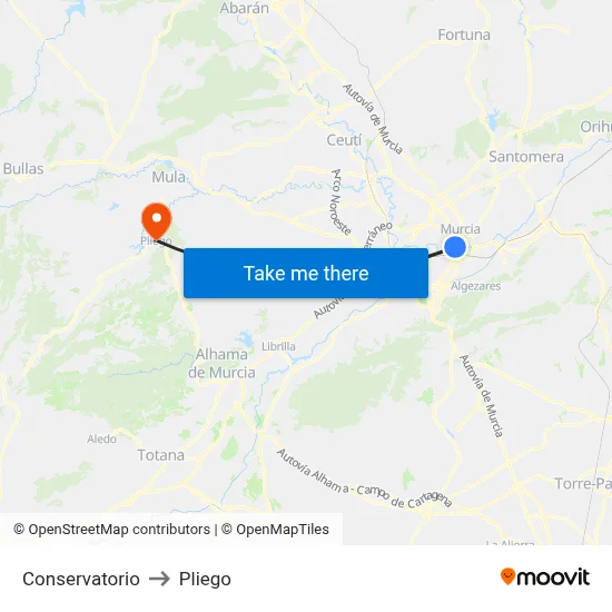 Conservatorio to Pliego map