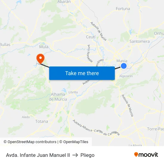Avda. Infante Juan Manuel II to Pliego map