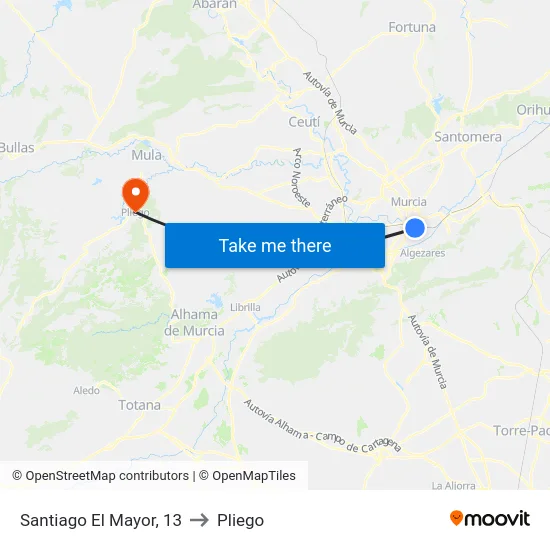 Santiago El Mayor, 13 to Pliego map