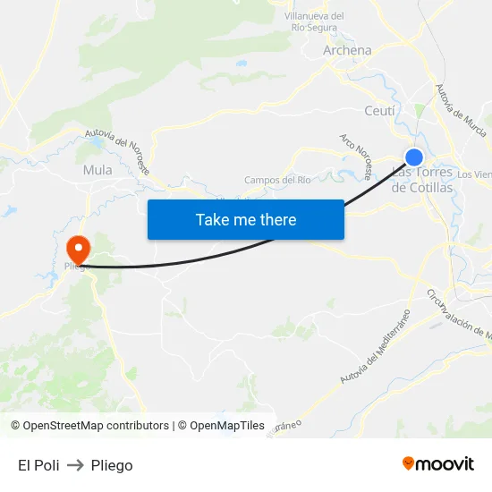 El Poli to Pliego map