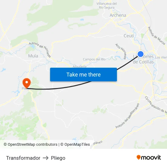 Transformador to Pliego map