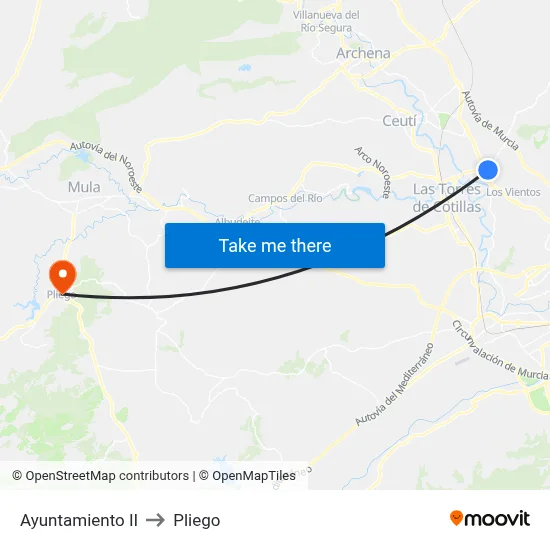 Ayuntamiento II to Pliego map