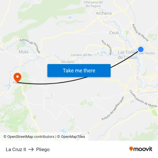 La Cruz II to Pliego map