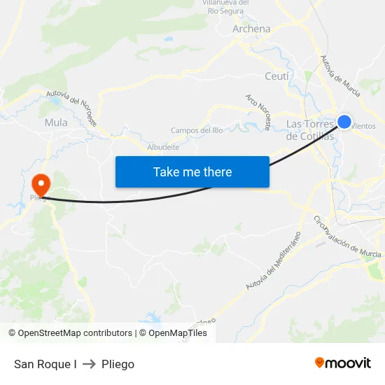 San Roque I to Pliego map