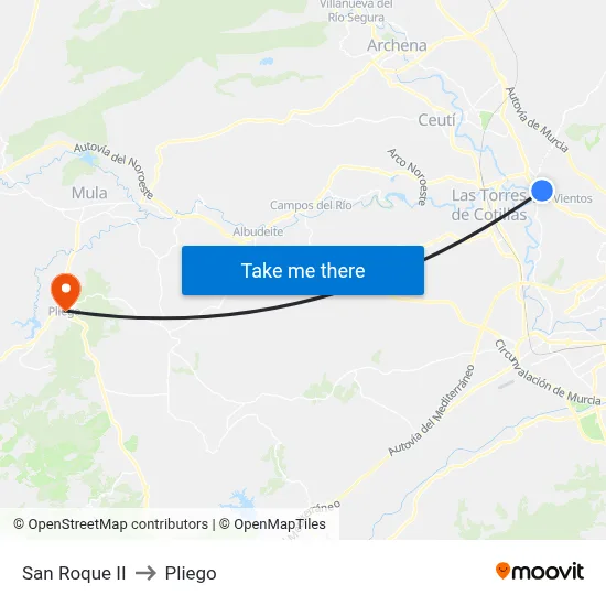 San Roque II to Pliego map