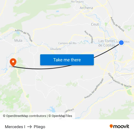 Mercedes I to Pliego map