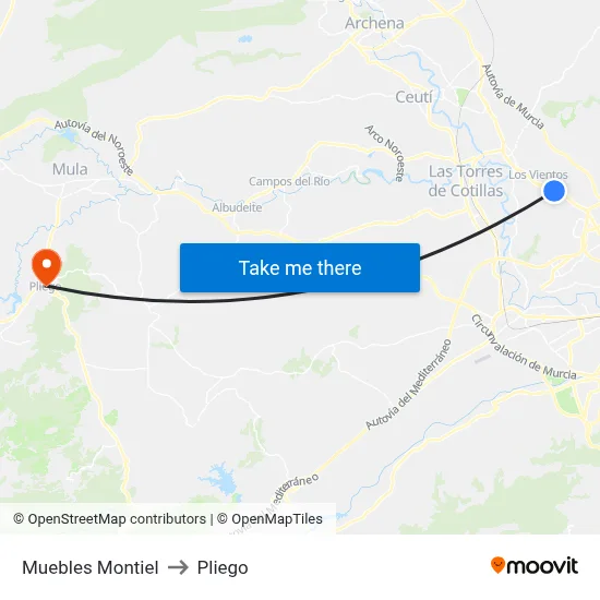 Muebles Montiel to Pliego map