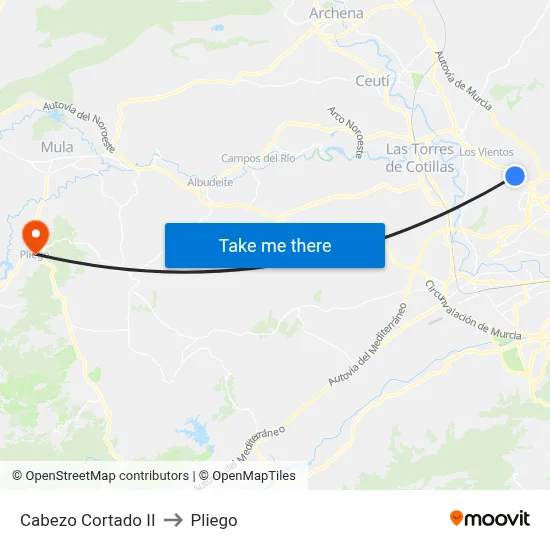 Cabezo Cortado II to Pliego map