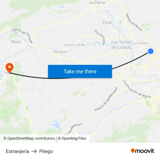 Extranjería to Pliego map