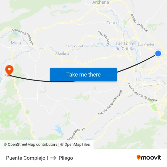 Puente Complejo I to Pliego map