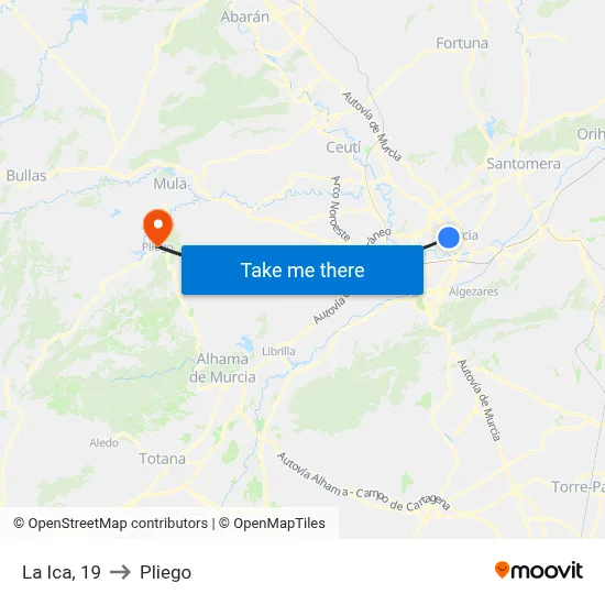 La Ica, 19 to Pliego map