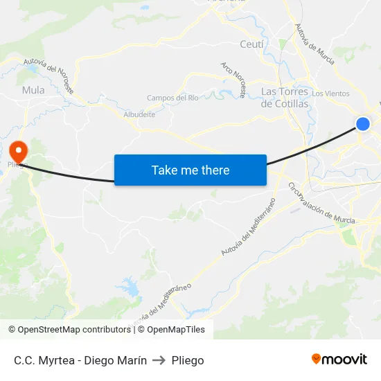 C.C. Myrtea - Diego Marín to Pliego map