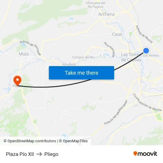Plaza Pío XII to Pliego map