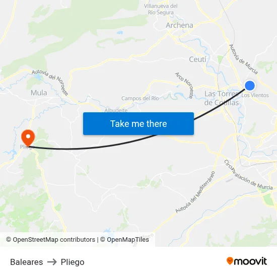 Baleares to Pliego map